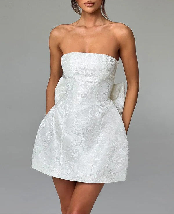 A Line/Princess Christmas Party Dresses Short/Mini Off Shoulder Sleeveless With Detachable Bow Cocktail