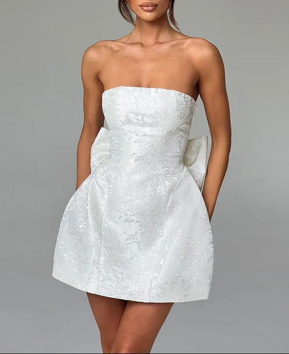 A Line/Princess Christmas Party Dresses Short/Mini Off Shoulder Sleeveless With Detachable Bow Cocktail