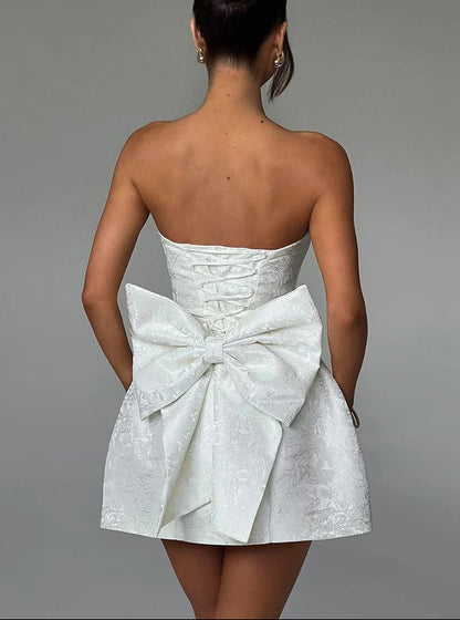 A Line/Princess Christmas Party Dresses Short/Mini Off Shoulder Sleeveless With Detachable Bow Cocktail