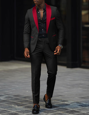 Men's Wedding Party Suits Shawl Lapel Notch Black Pink Fashion Daily Solid Colored Tailored Fit 2 Piece Single Breasted One-button