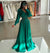 A Line Elegant Evening Dress V Neck Long Sleeves Floor Length Formal Elegant Dress with Embroidery