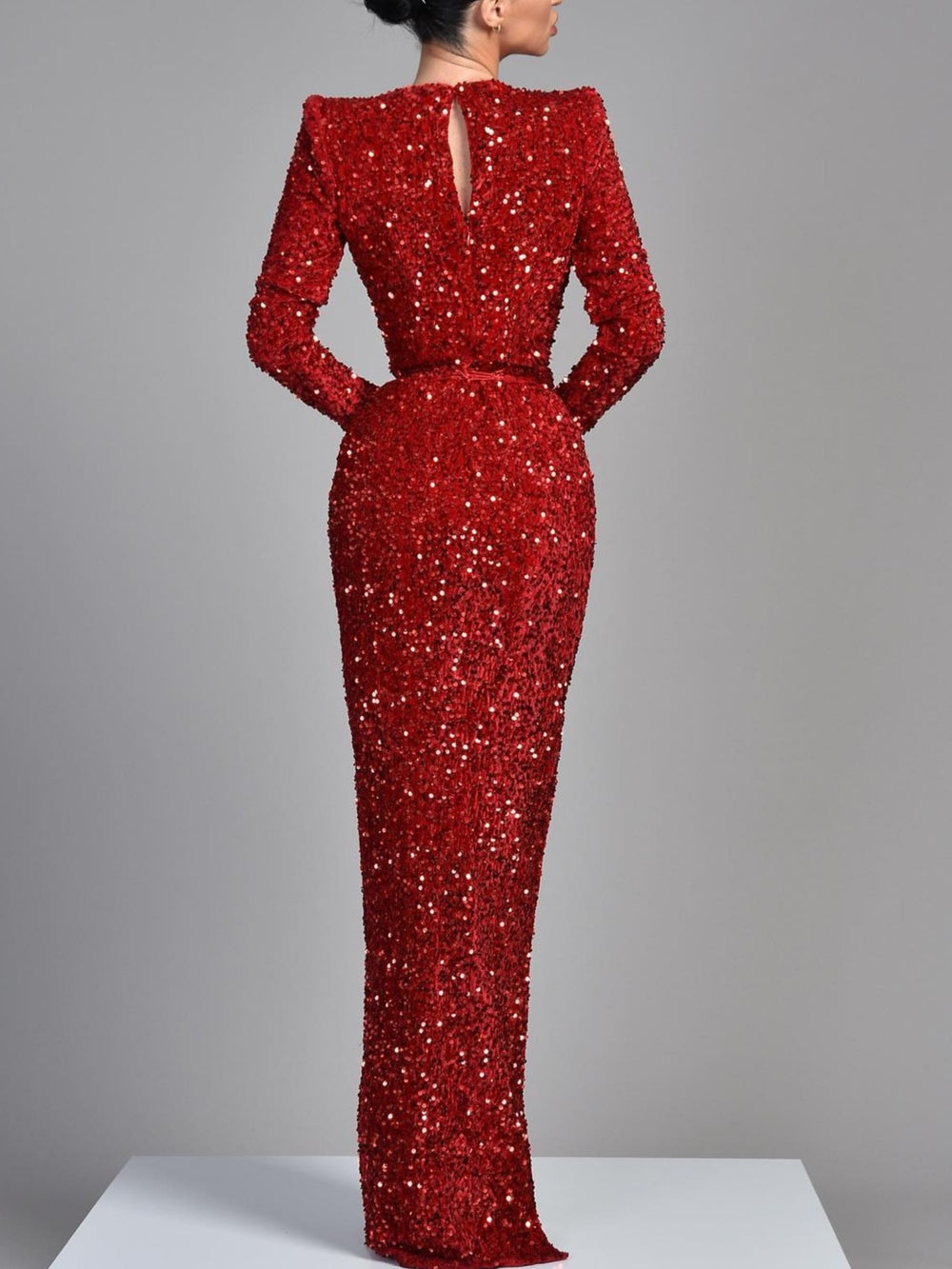 Sequin Mermaid Evening Dress Sparkle Formal Gala Floor Length Long Sleeves V Neck Christmas Party Dress With Side Split