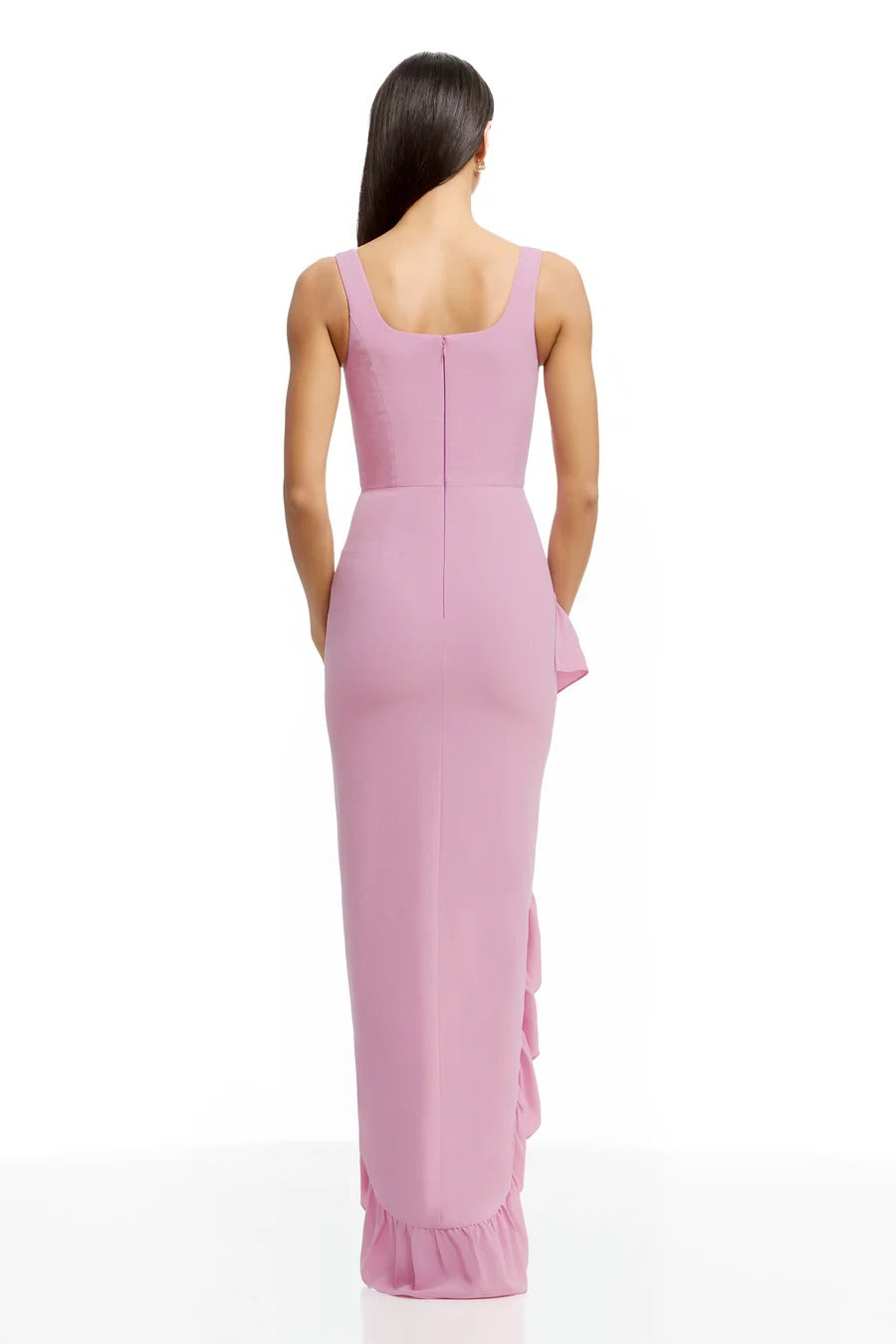 Sheath/Column Spandex Bridesmaid Dresses Floor-Length Square Neck Sleeveless With Side Silt &Ruffle