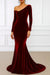 A Line Evening Dress Velvet Formal Black Tie Long Sleeves Elegant Floor Length Christmas Off Shoulder Ruched
