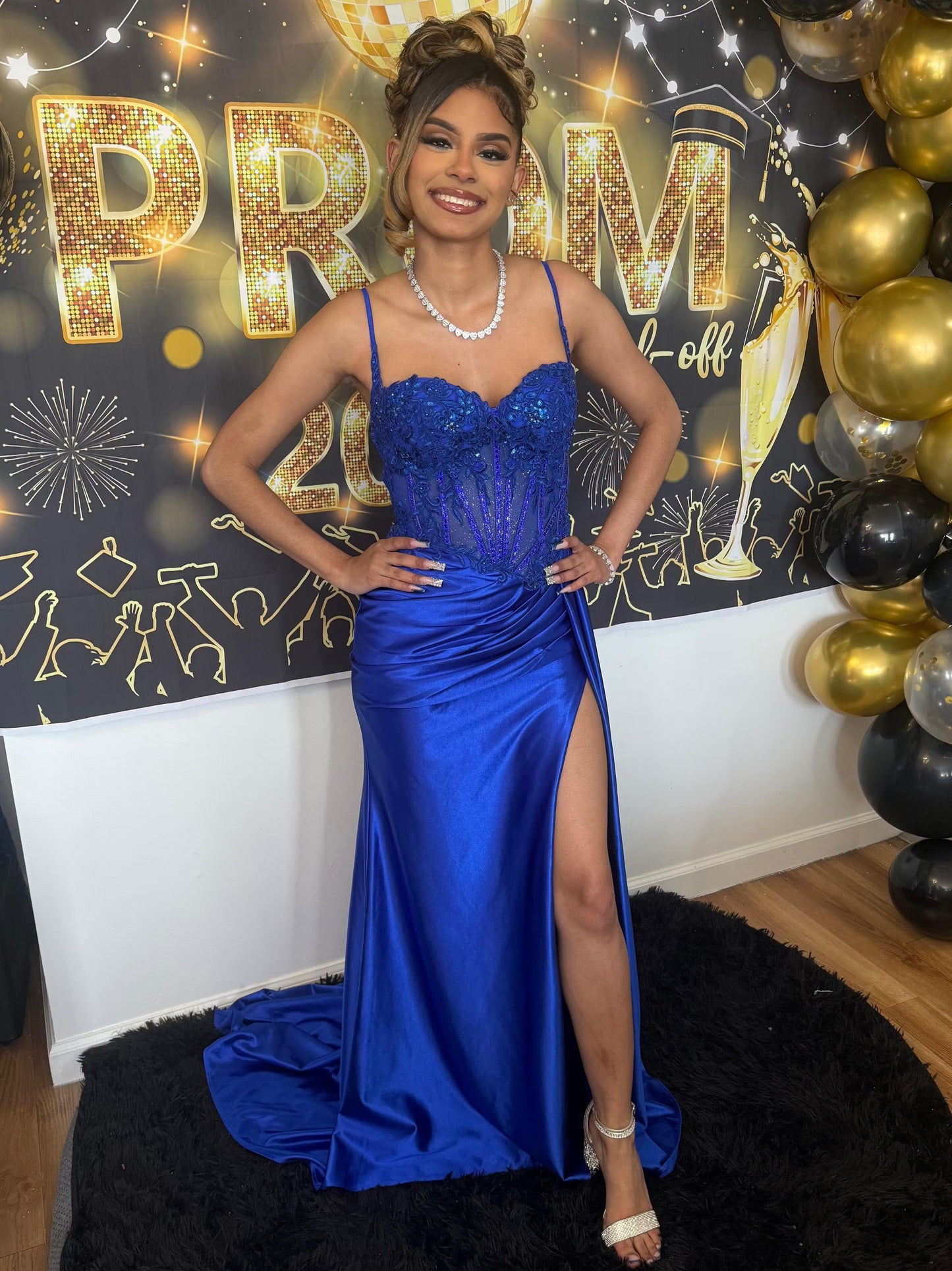 Sheath/Column Prom Dresses Spaghetti Straps Corset Long Formal Dress Sleeveless Floor-length Sparkle Ruched