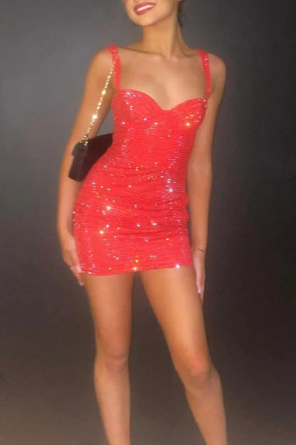 Sheath/Column Stunning Sparkle Party Dress Bodycon Sweetheart Short Beaded Cocktail Homecoming Dress