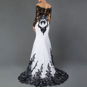 Mermaid Mother Of The Bride Dress Color Block Evening Dress Wedding Party Sweep / Brush Train Long Sleeve Off Shoulder Fall Wedding Reception Stretch Fabric with Lace