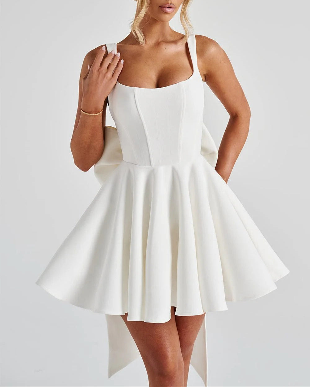 A Line/Princess Christmas Party Dresses Cocktail Short/Mini Spaghetti Straps Sleeveless With Detachable Bow Homecoming