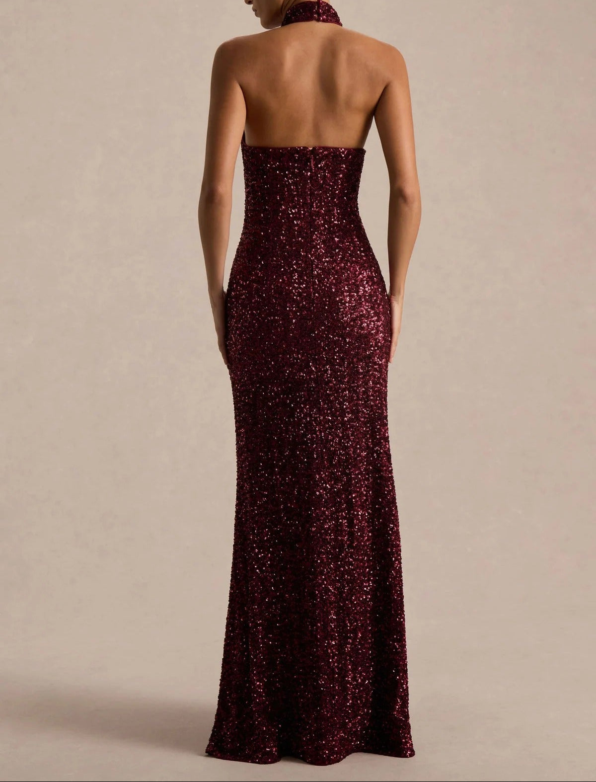 Mermaid Sequins Eveing Dress Formal Halter Neck Sleeveless Floor Length Sparkle Christmas Party