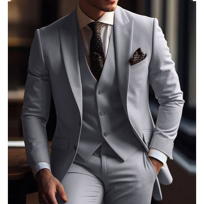 Men's Wedding Suits Peak White Ivory Solid Colored Prom Suits Slim Fit 3 Piece Single Breasted Two-buttons
