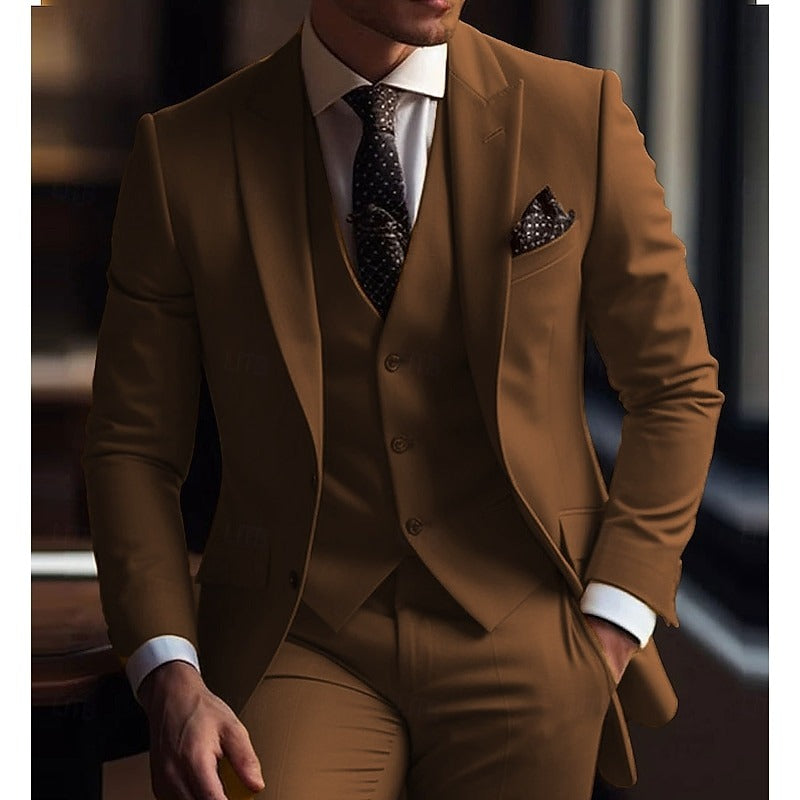 Men's Wedding Suits Peak White Ivory Solid Colored Prom Suits Slim Fit 3 Piece Single Breasted Two-buttons