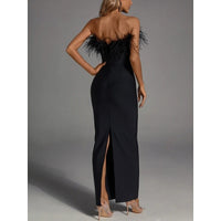 Mermaid Evening Party Dress Off The Shoulder Sleeveless Ankle Length Feather Black Dress Formal Black Tie