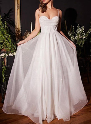 A-Line Gold Prom Dresses Glittering Dress Formal Evening Party Sweep / Brush Train Sleeveless Spaghetti Straps Tulle with Glitter Slit