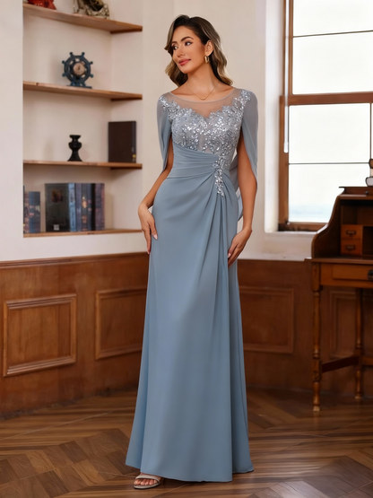 A-Line/Princess Scoop Floor-Length Mother of the Bride Outfits with Pleated & Sequins