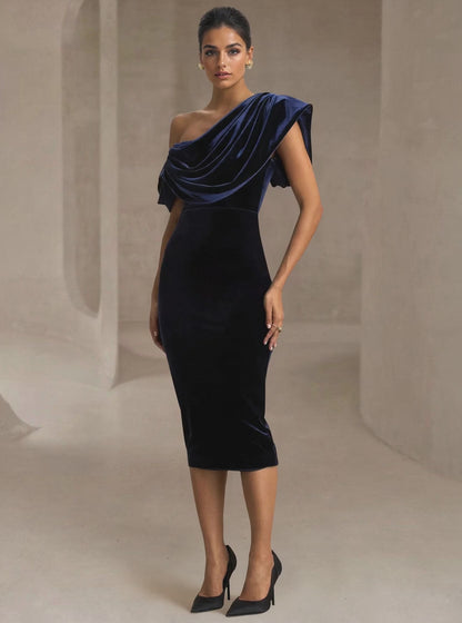 Mermaid Mother Of The Bride Dresses Elegant Dress Short Sleeve One Shoulder Tea Length Ruched Cocktail